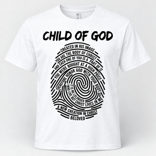 Child of God Christian T-Shirt, Fingerprint Bible Verse Tee