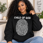 Child of God Christian Hoodie, Fingerprint Bible Verse