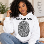 Child of God Christian Hoodie, Fingerprint Bible Verse