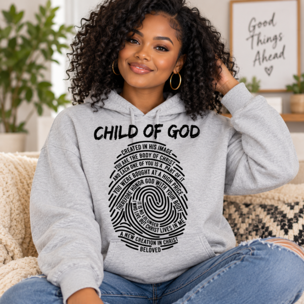 Child of God Christian Hoodie, Fingerprint Bible Verse