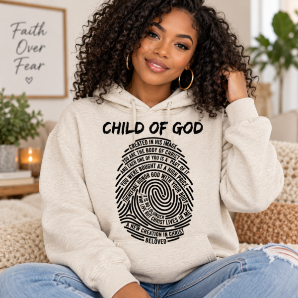 Child of God Christian Hoodie, Fingerprint Bible Verse