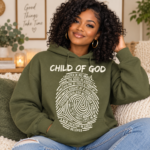 Child of God Christian Hoodie, Fingerprint Bible Verse