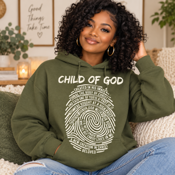 Child of God Christian Hoodie, Fingerprint Bible Verse