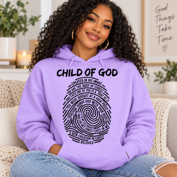 Child of God Christian Hoodie, Fingerprint Bible Verse