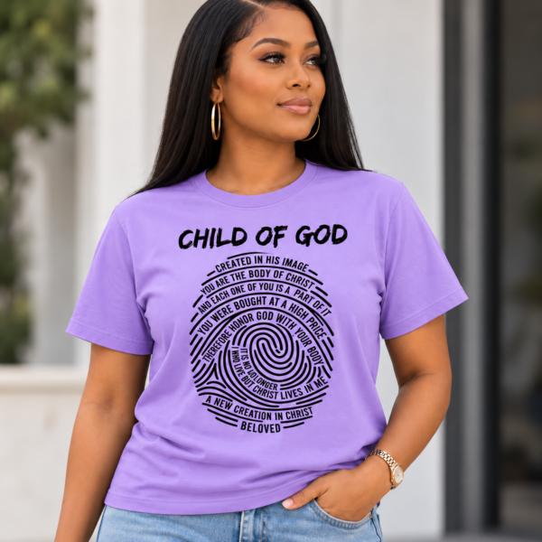 Child of God Christian T-Shirt, Fingerprint Bible Verse Tee