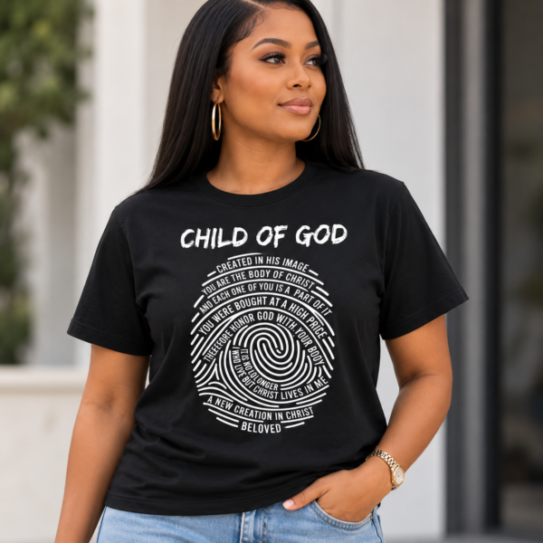 Child of God Christian T-Shirt, Fingerprint Bible Verse Tee