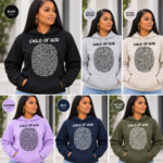 Child of God Christian Crewneck Sweatshirt, Fingerprint Bible Verse