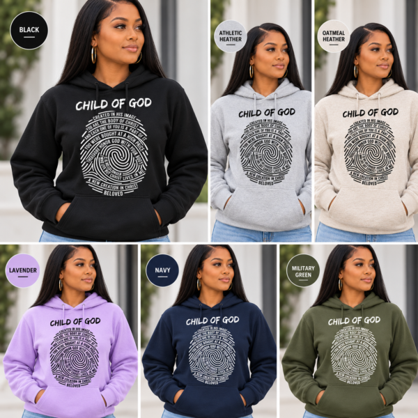 Child of God Christian Crewneck Sweatshirt, Fingerprint Bible Verse
